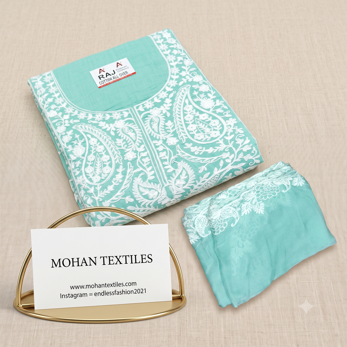 Traditional Lucknowi Chikankari Unstitched Suit Material with Embroidered Dupatta – Mohan Textiles