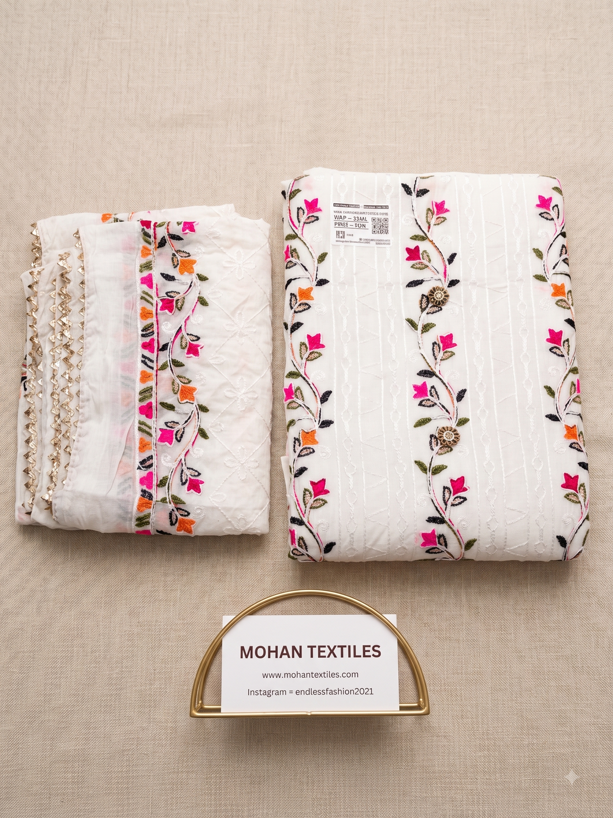 Mohan Textiles Floral Embroidered Unstitched Punjabi Suit Material with Dupatta
