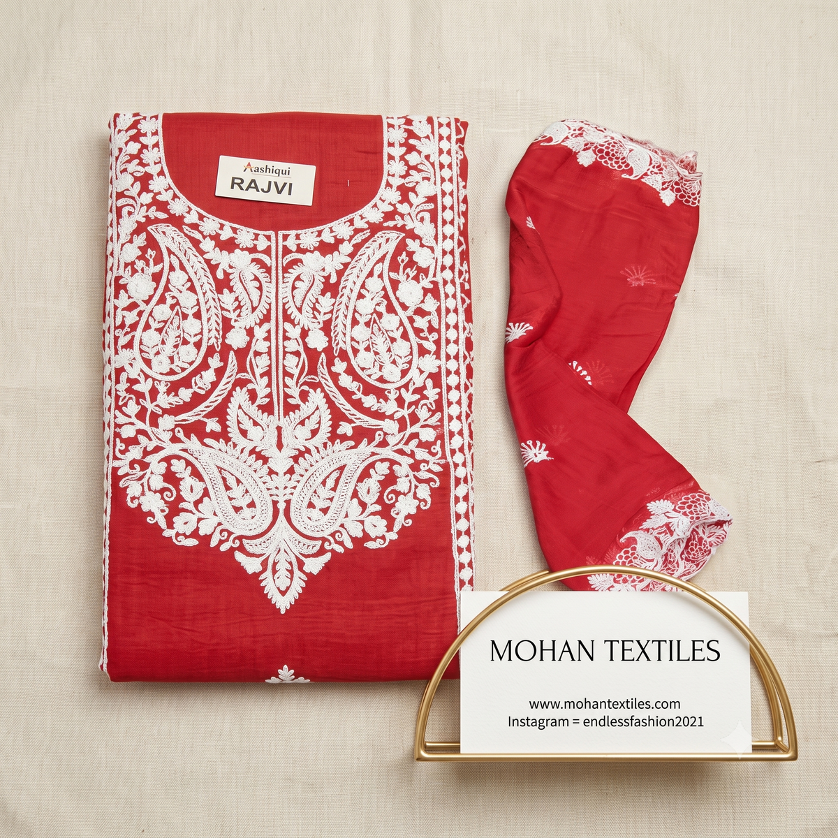 Traditional Lucknowi Chikankari Unstitched Suit Material with Embroidered Dupatta – Mohan Textiles