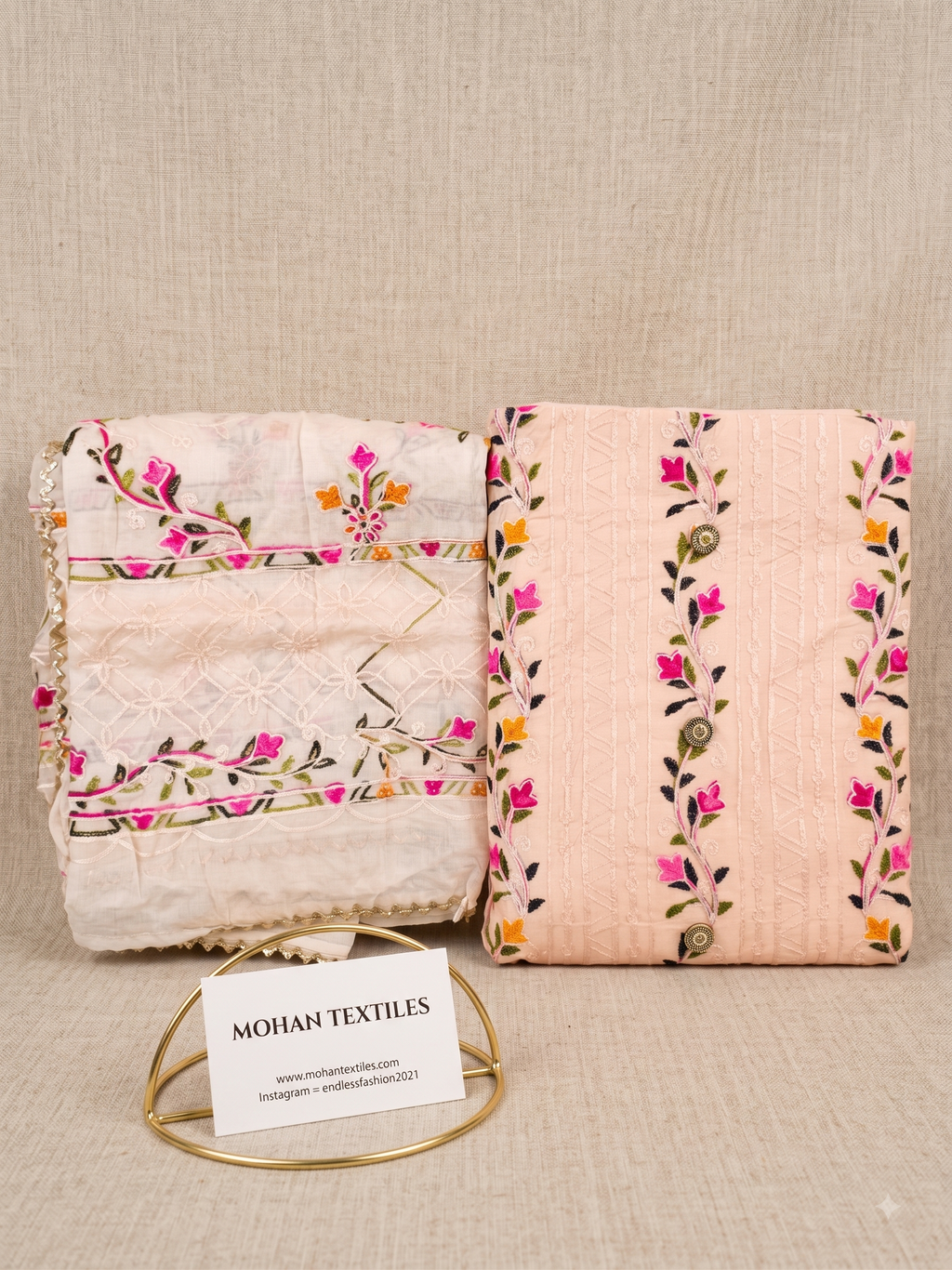 Mohan Textiles Floral Embroidered Unstitched Punjabi Suit Material with Dupatta