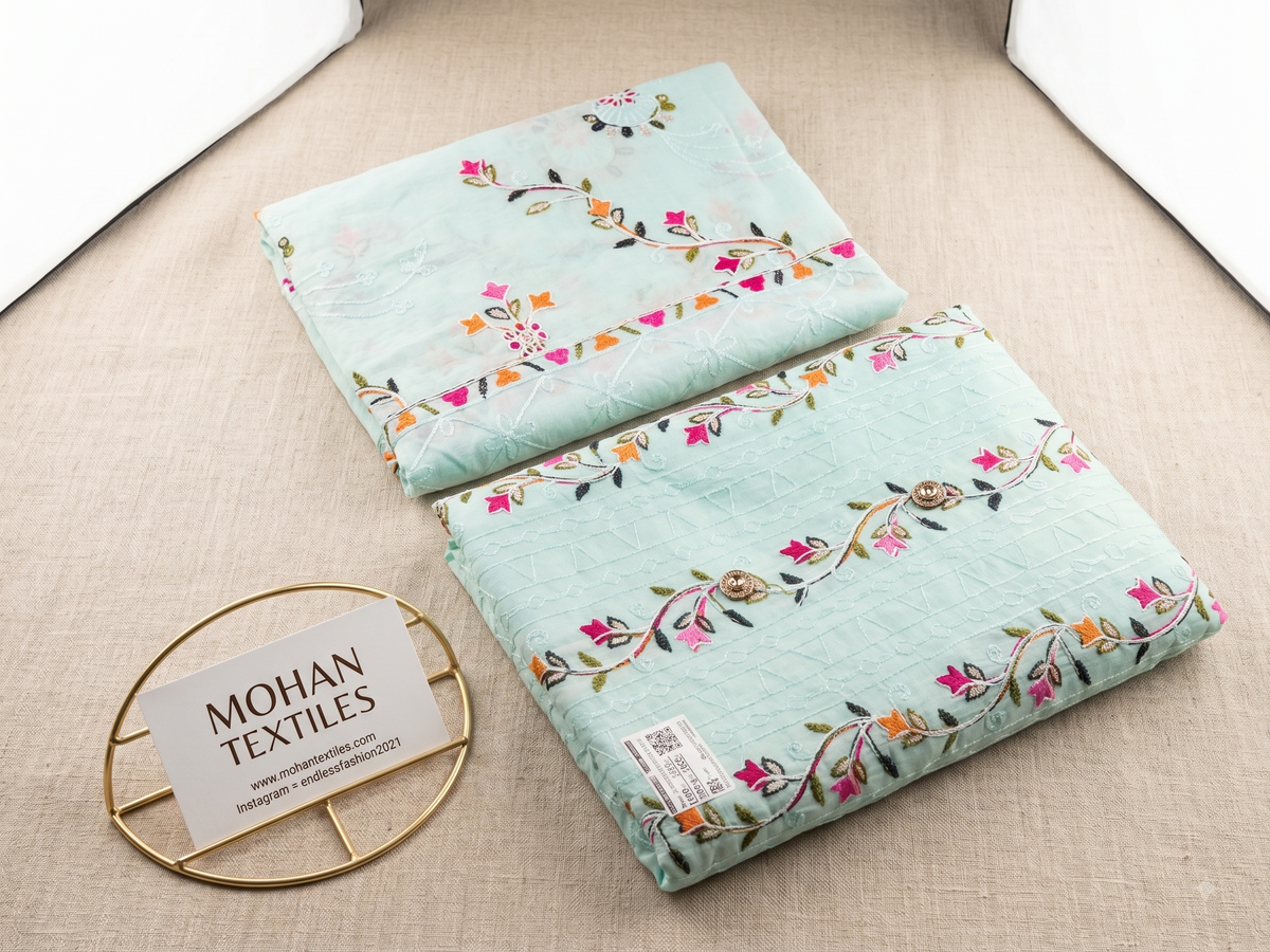 Mohan Textiles Floral Embroidered Unstitched Punjabi Suit Material with Dupatta