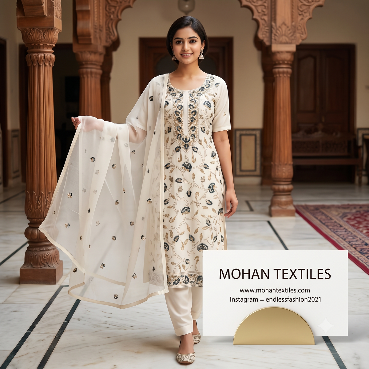 Mohan Textiles Phulkari Hand Embroidered Unstitched Suit Material – Festive Wear