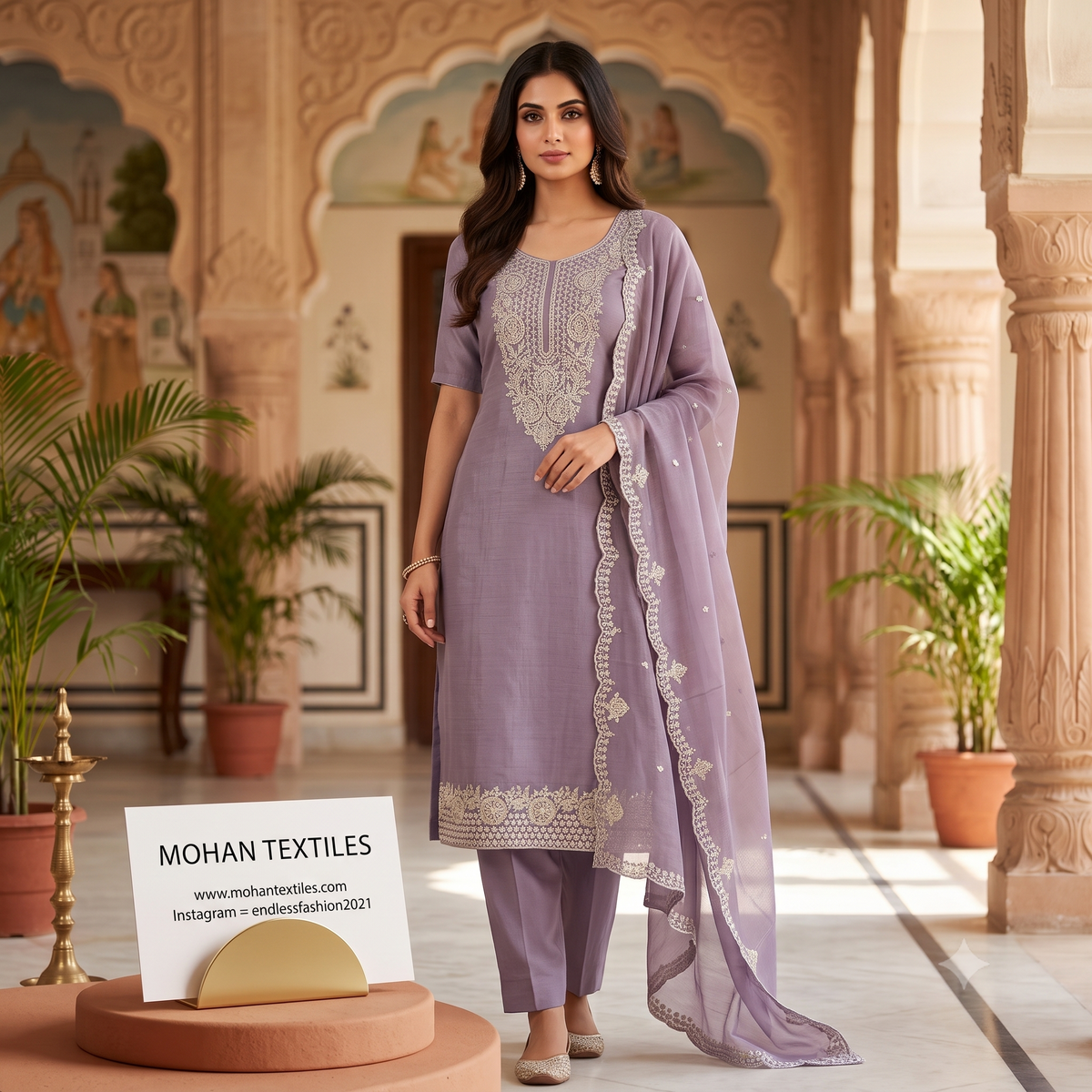 Elegant Neckline Embroidered Unstitched Suit Set with Scalloped Dupatta