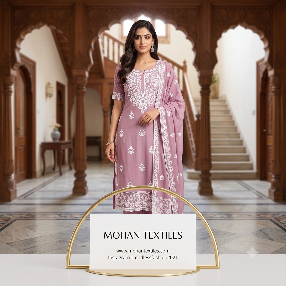 Traditional Lucknowi Chikankari Unstitched Suit Material with Embroidered Dupatta – Mohan Textiles