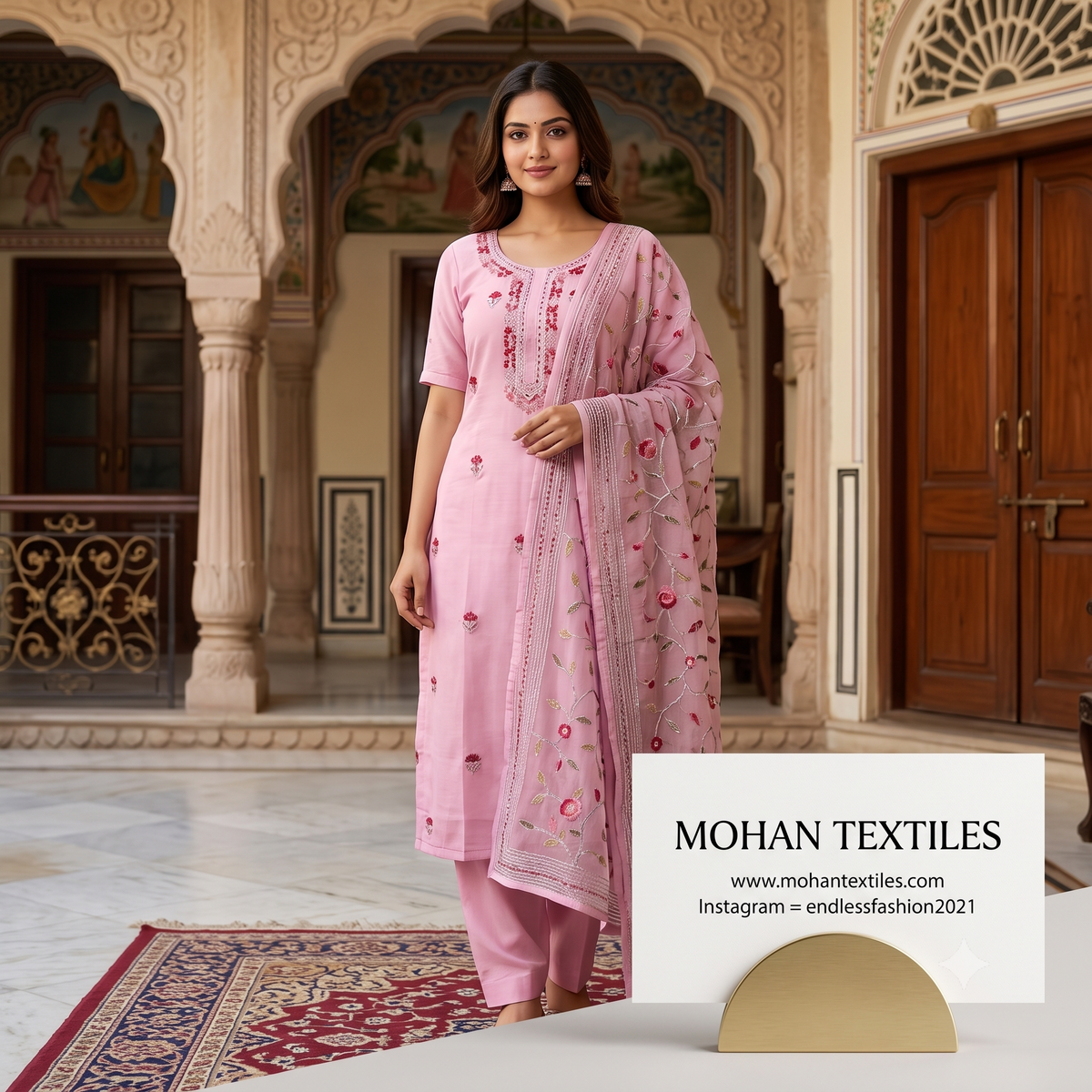 Mohan Textiles Phulkari Hand Embroidered Unstitched Suit Material – Festive Wear