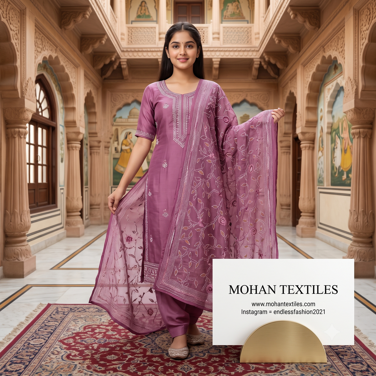 Mohan Textiles Phulkari Hand Embroidered Unstitched Suit Material – Festive Wear