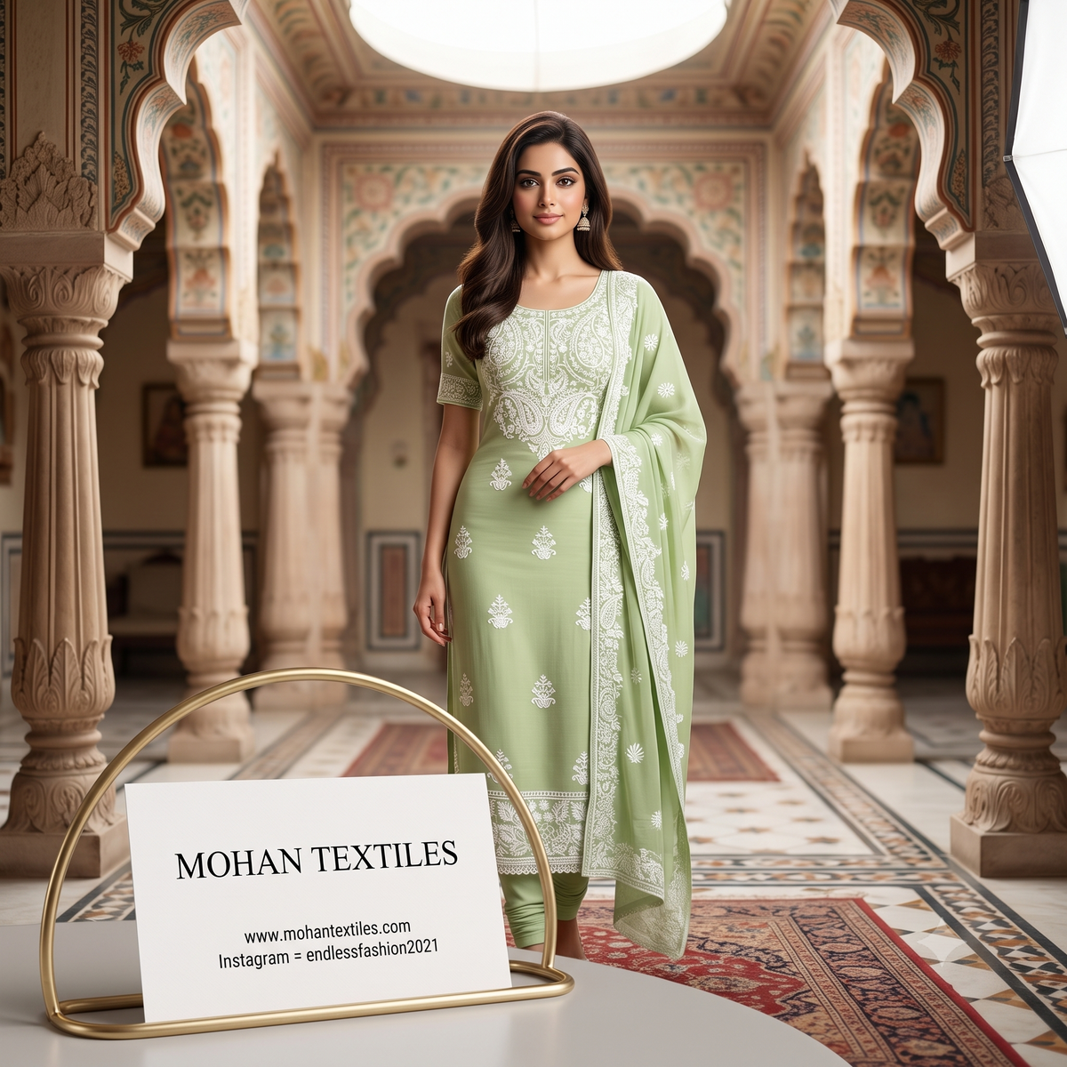 Traditional Lucknowi Chikankari Unstitched Suit Material with Embroidered Dupatta – Mohan Textiles