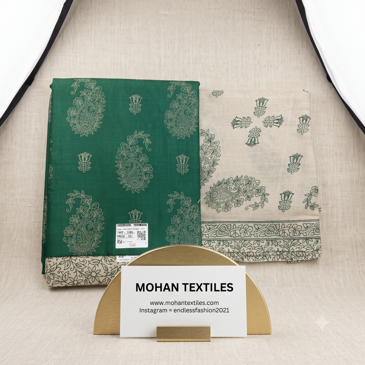 Bottle green floral printed unstitched cotton Punjabi suit fabric set with matching dupatta – Mohan Textiles Endless Fashion Amritsar