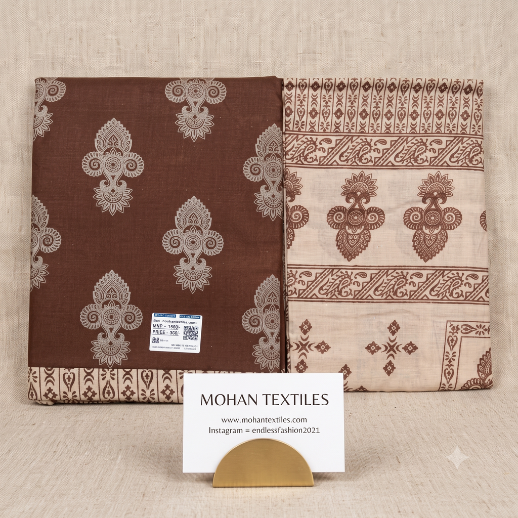 Earth brown traditional block print unstitched Punjabi suit material with printed dupatta – Endless Fashion by Mohan Textiles Amritsar