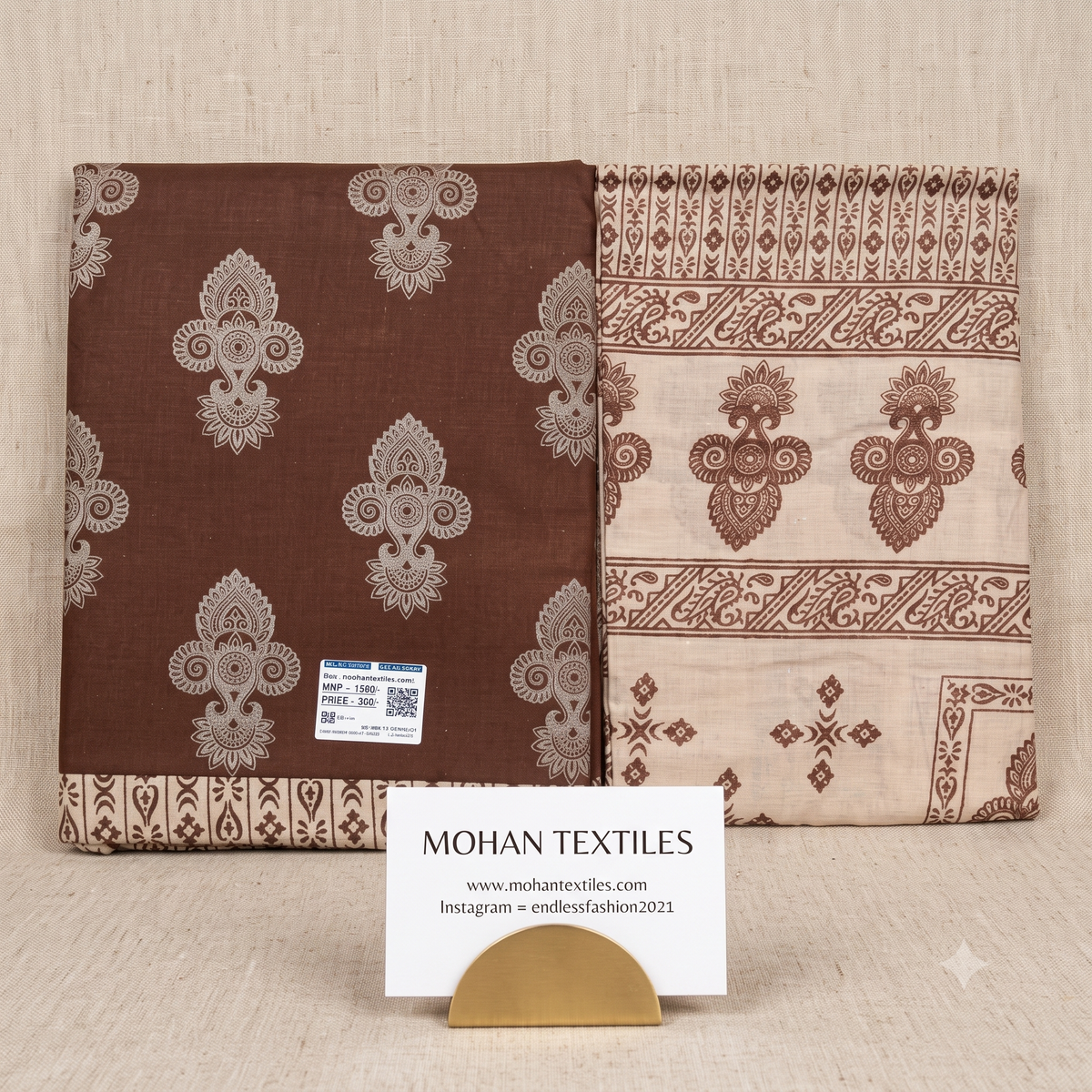 Earth brown traditional block print unstitched Punjabi suit material with printed dupatta – Endless Fashion by Mohan Textiles Amritsar