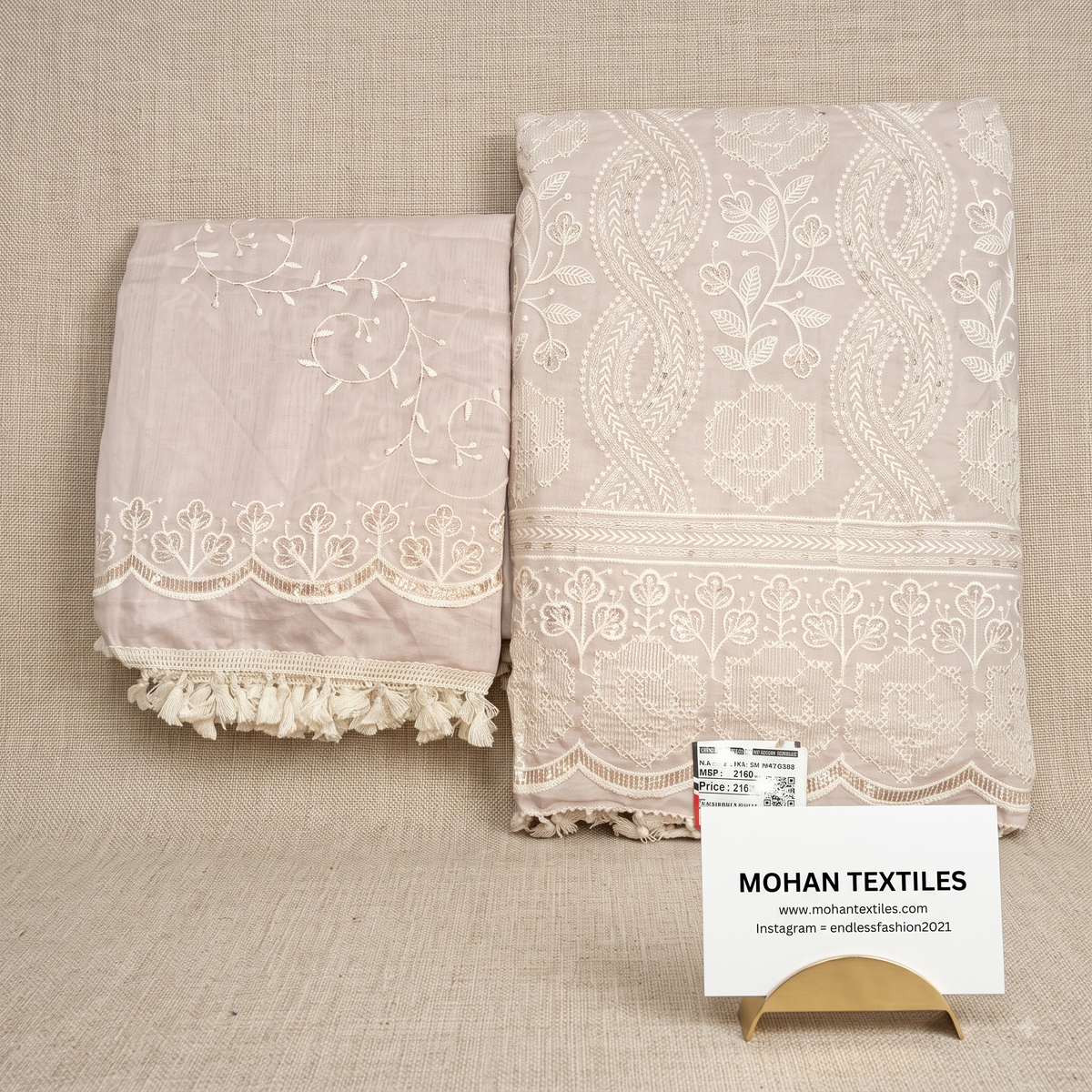Mohan Textiles Pastel Chikankari Needlework Punjabi Suit Set Unstitched Dress Material with Heavy Border