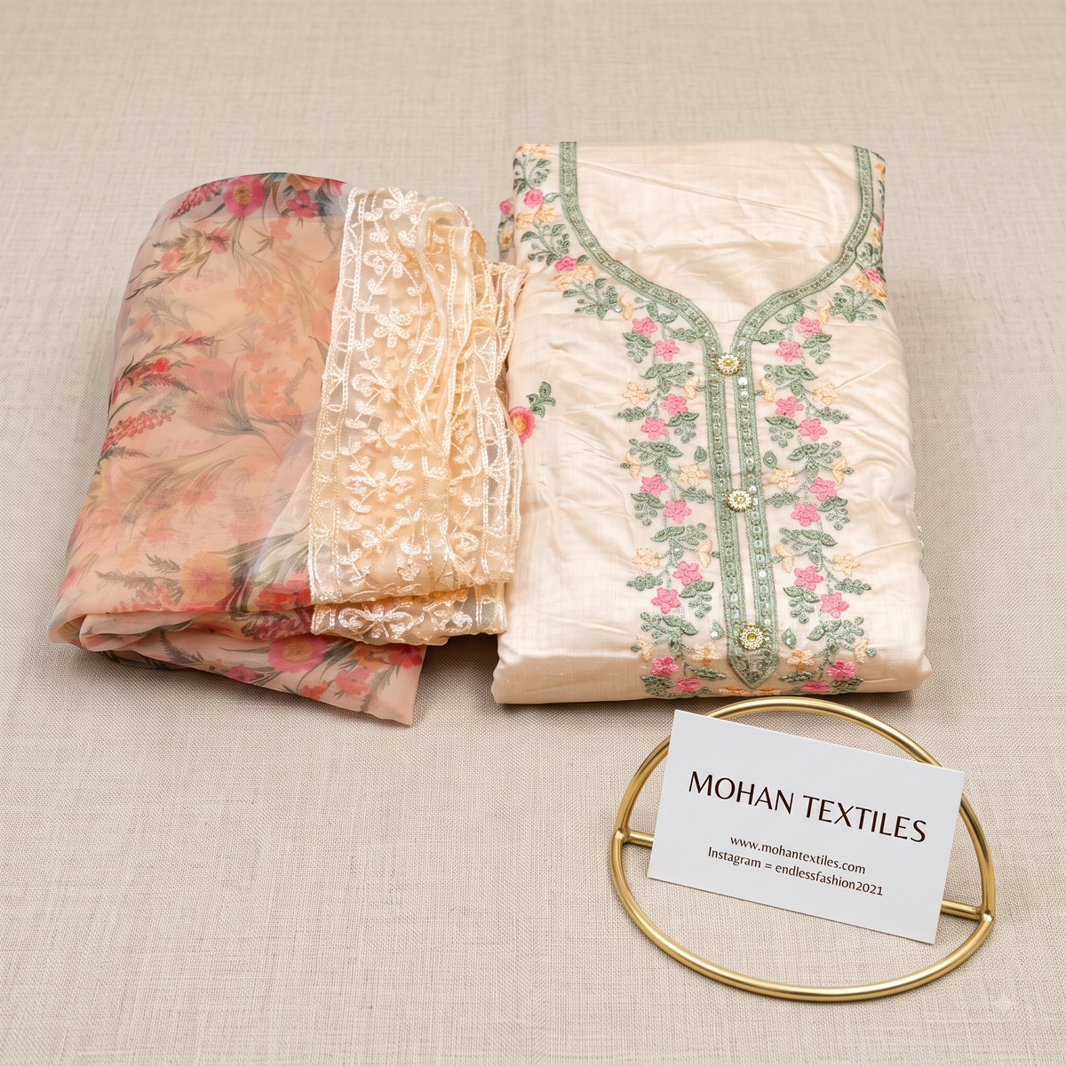 Mohan Textiles Exclusive Floral Neckline Unstitched Dress Material