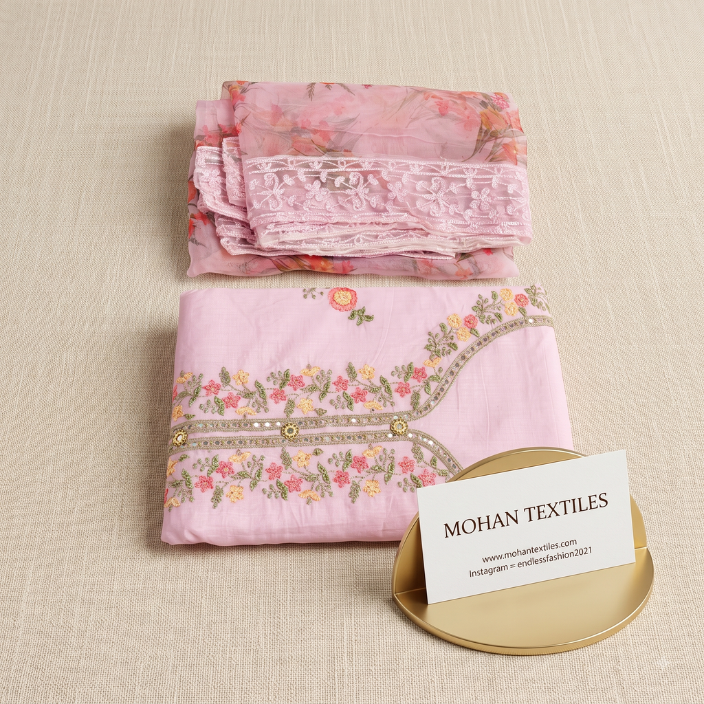 Mohan Textiles Exclusive Floral Neckline Unstitched Dress Material