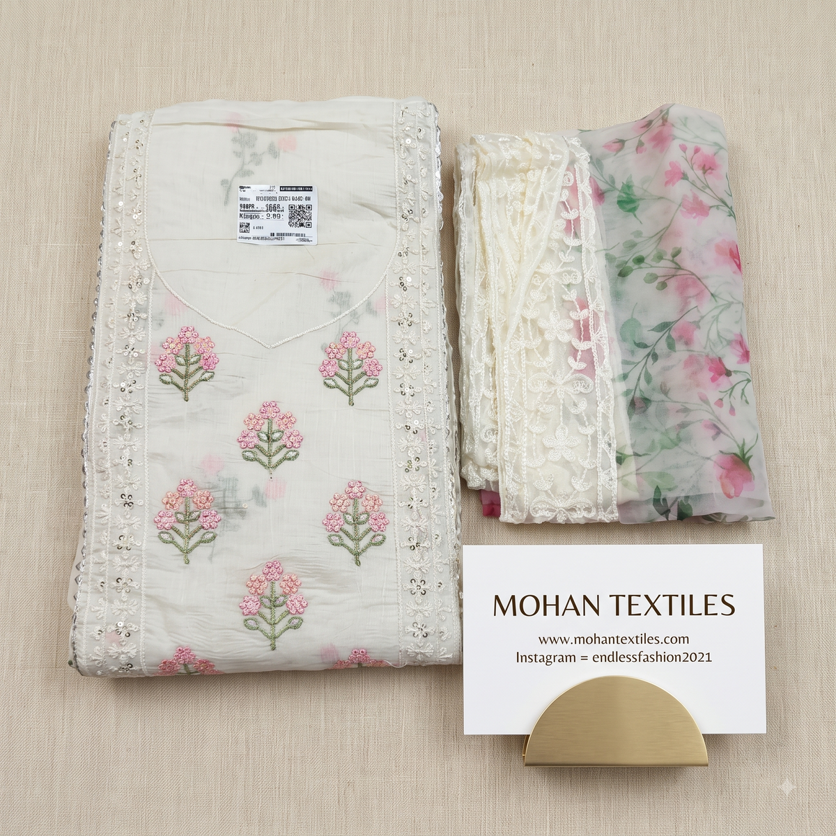 Mohan Textiles Exclusive Floral Neckline Unstitched Dress Material