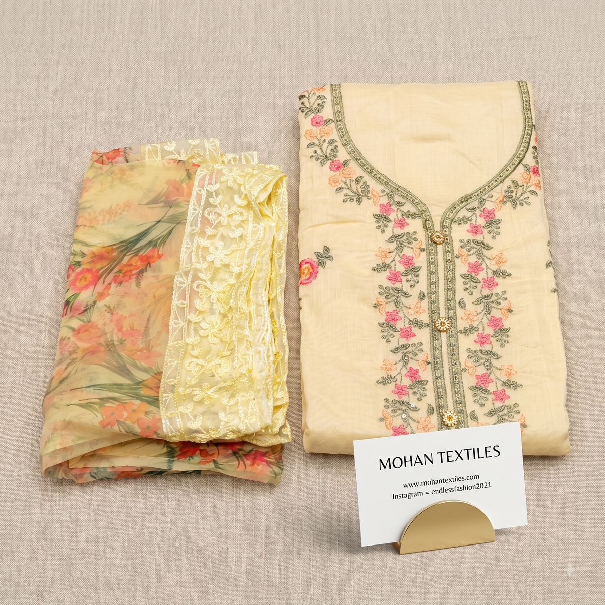 Mohan Textiles Exclusive Floral Neckline Unstitched Dress Material