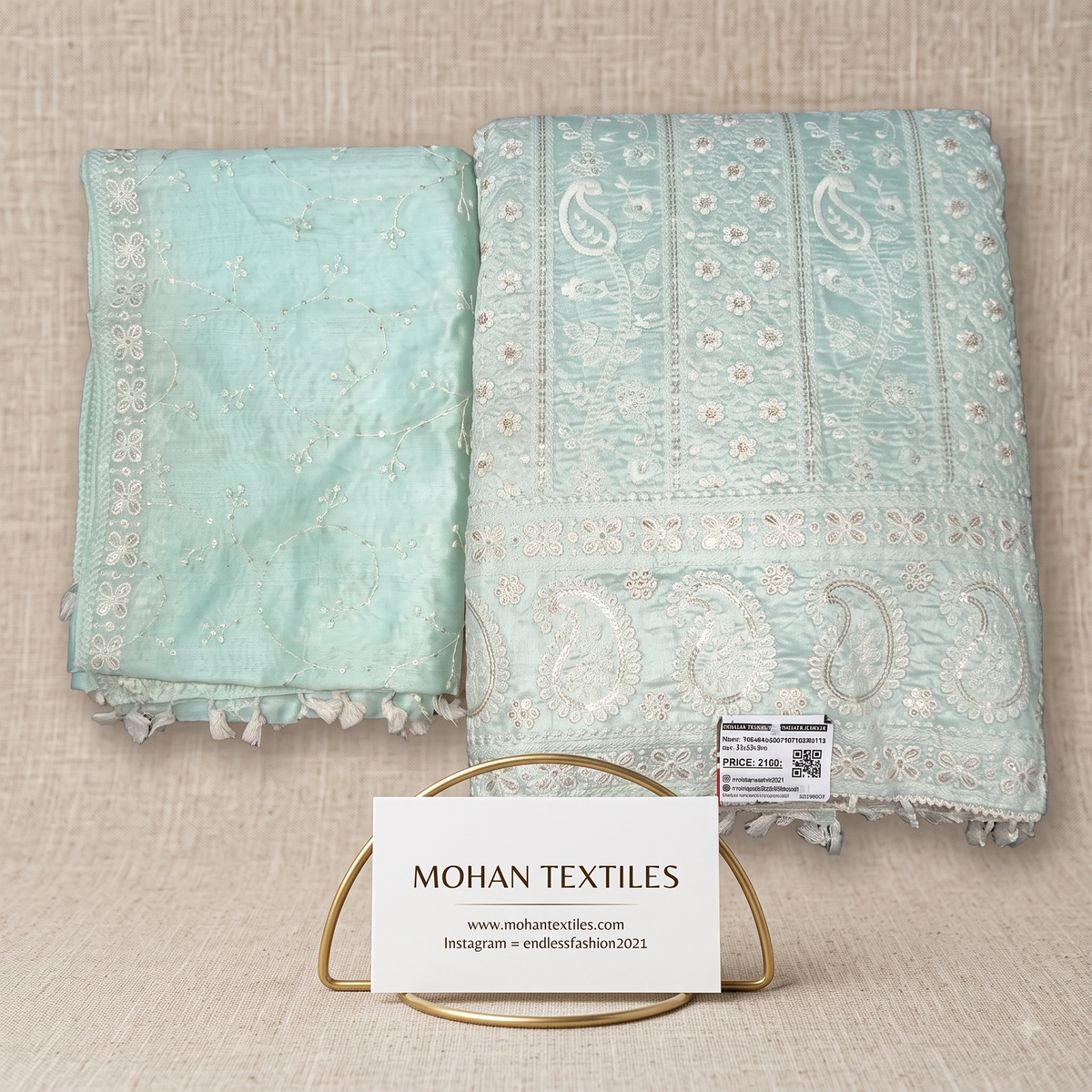 Mohan Textiles Pastel Chikankari Needlework Punjabi Suit Set Unstitched Dress Material with Heavy Border