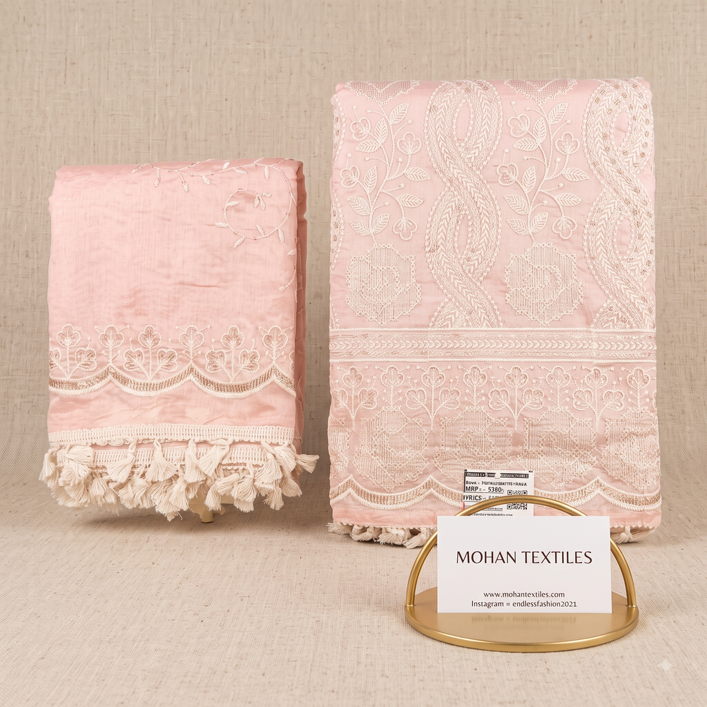 Mohan Textiles Pastel Chikankari Needlework Punjabi Suit Set Unstitched Dress Material with Heavy Border