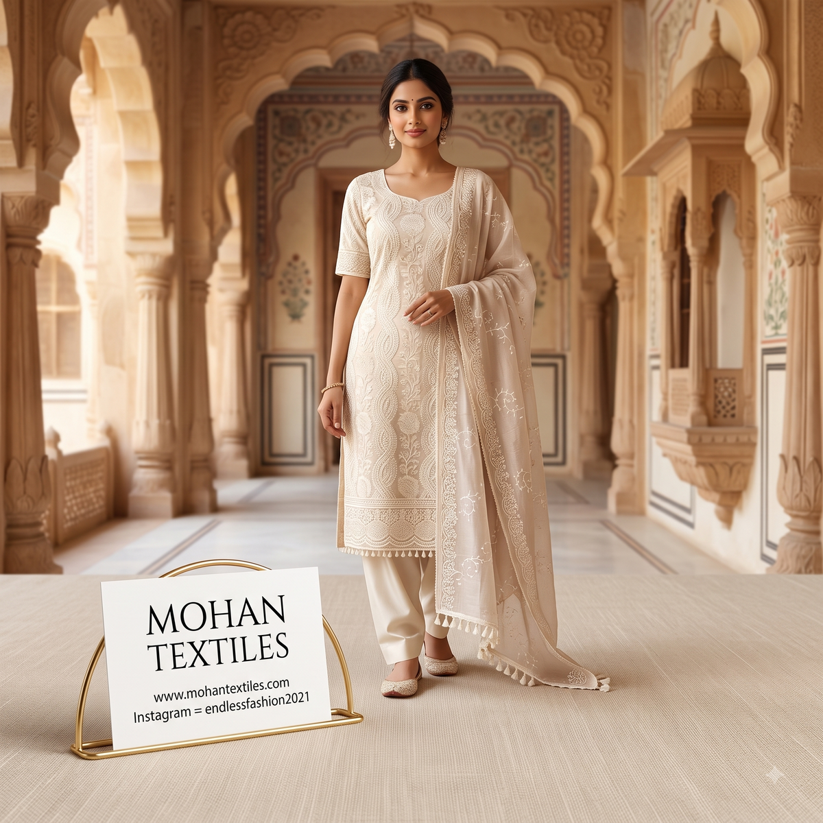 Mohan Textiles Pastel Chikankari Needlework Punjabi Suit Set Unstitched Dress Material with Heavy Border