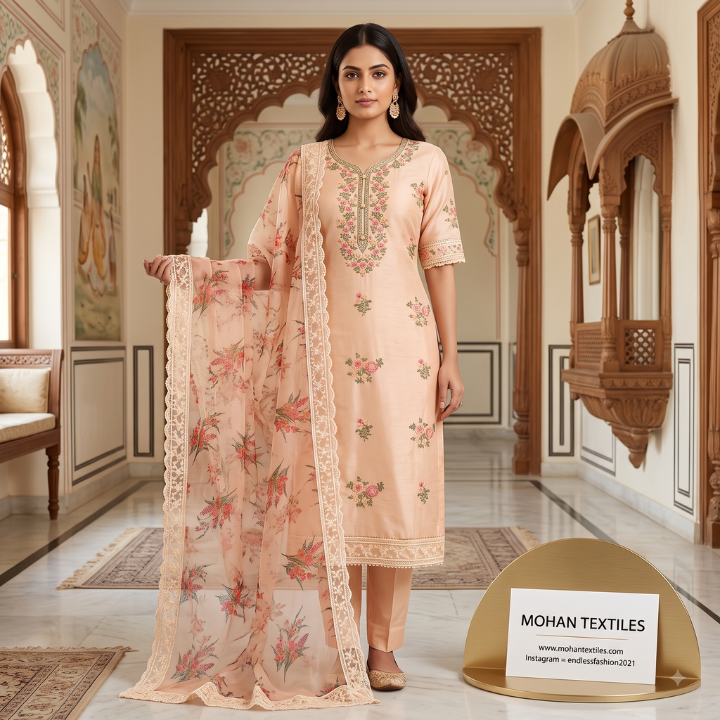 Mohan Textiles Exclusive Floral Neckline Unstitched Dress Material