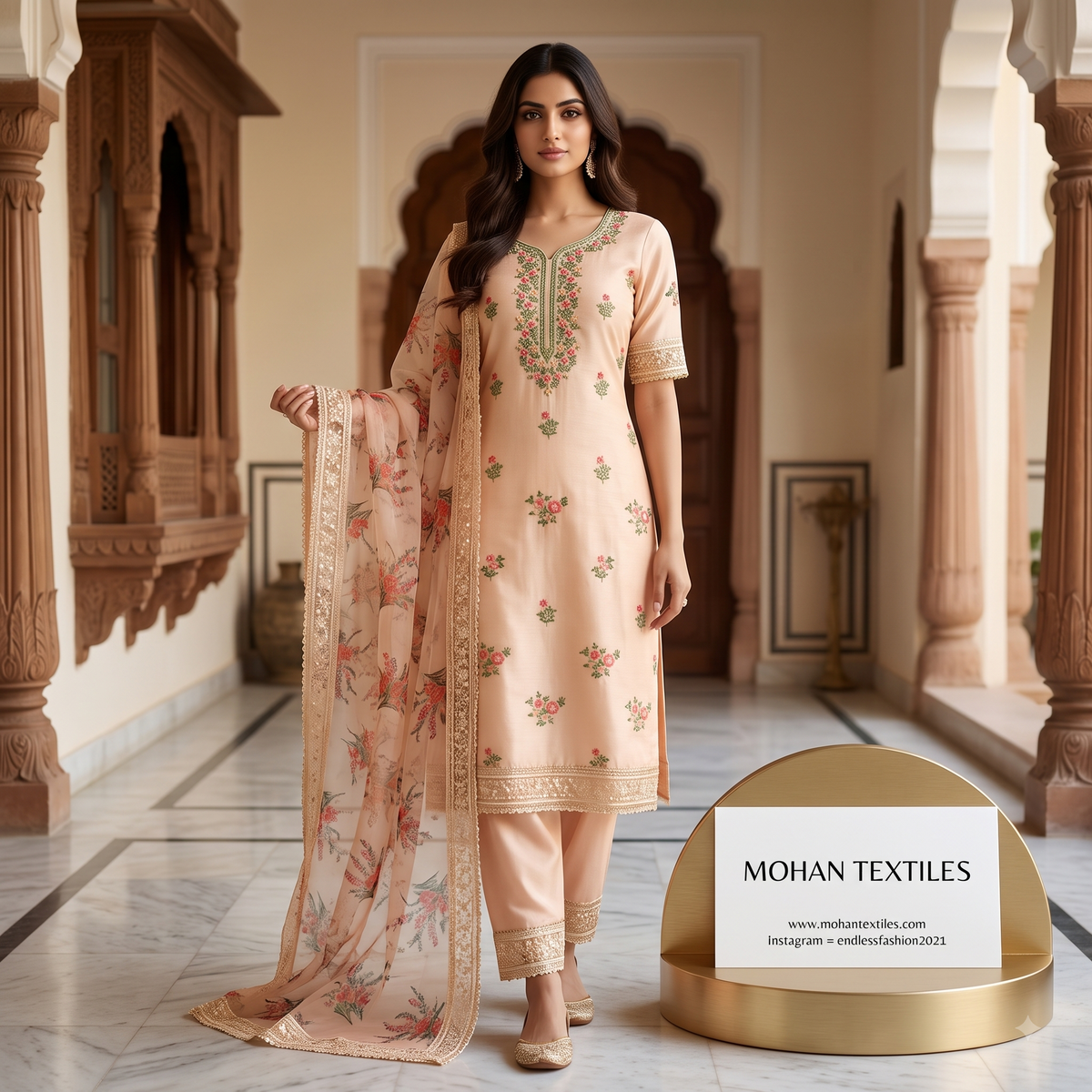 Mohan Textiles Exclusive Floral Neckline Unstitched Dress Material