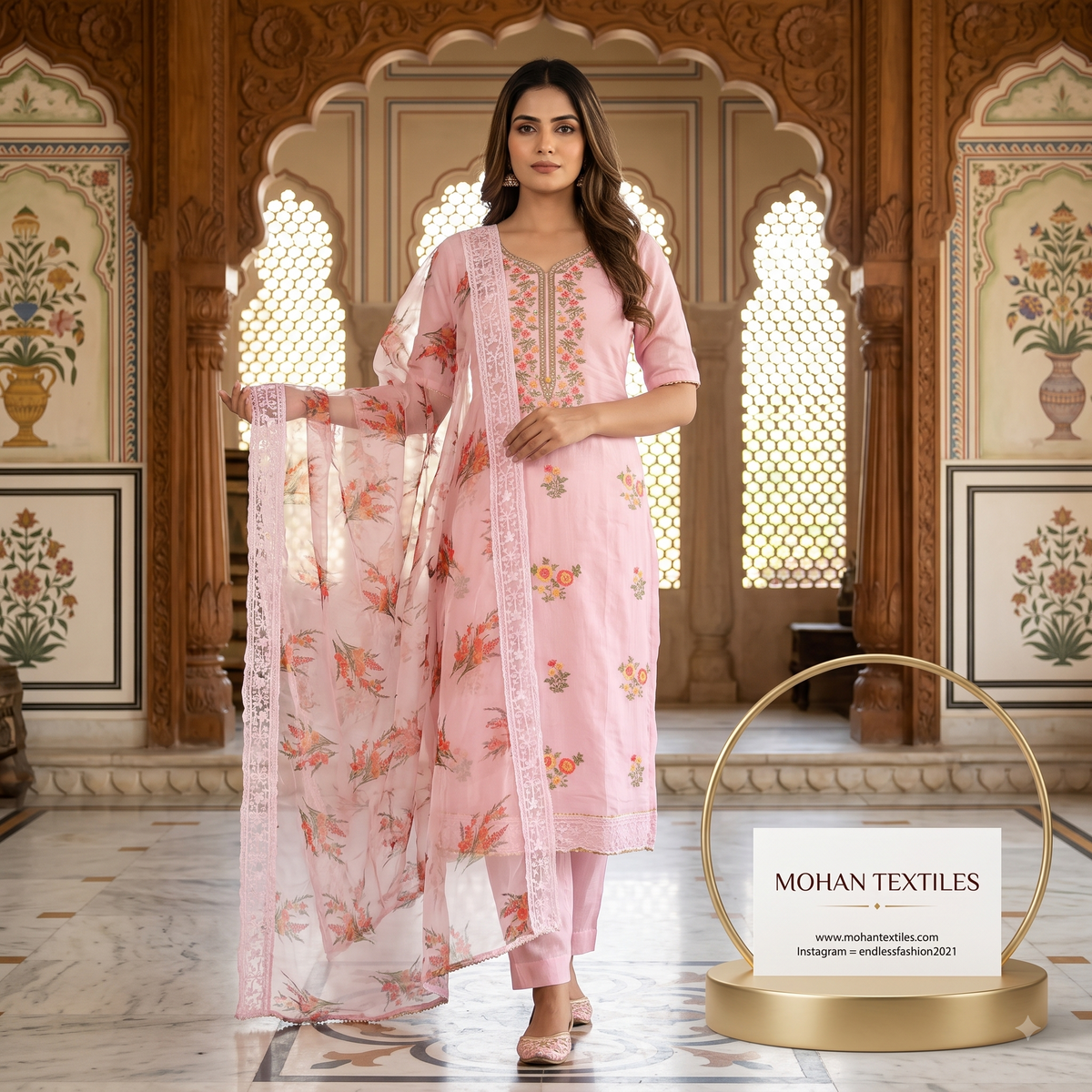 Mohan Textiles Exclusive Floral Neckline Unstitched Dress Material