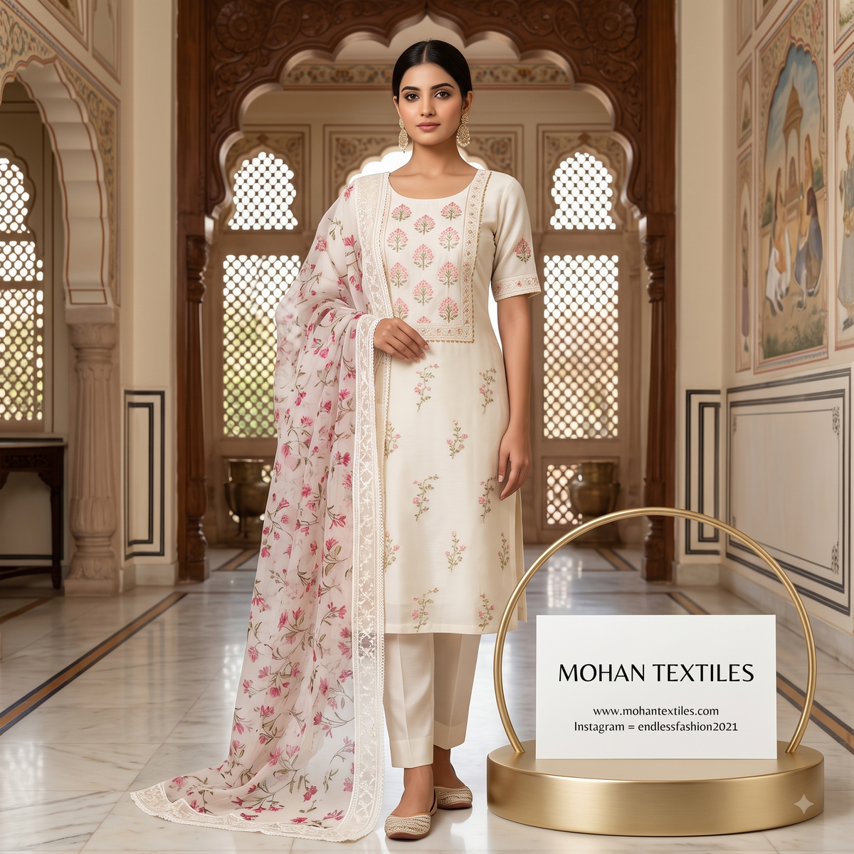 Mohan Textiles Exclusive Floral Neckline Unstitched Dress Material