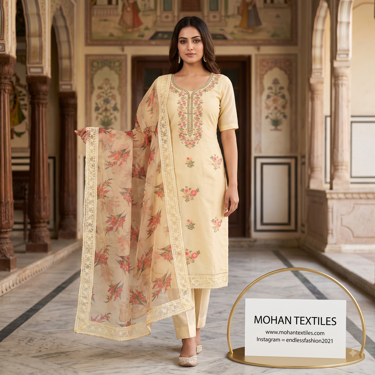 Mohan Textiles Exclusive Floral Neckline Unstitched Dress Material