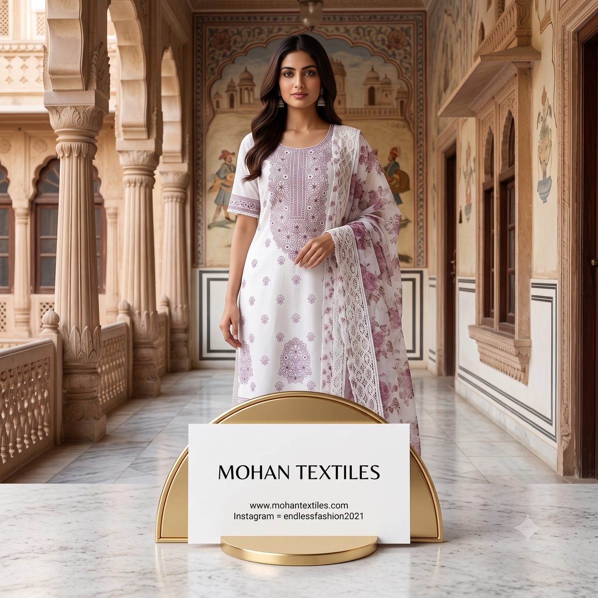 Mohan Textiles – Luxury Karachi Style Chikankari Embroidered Suit Set with Floral Lace Dupatta (3-Piece Unstitched)