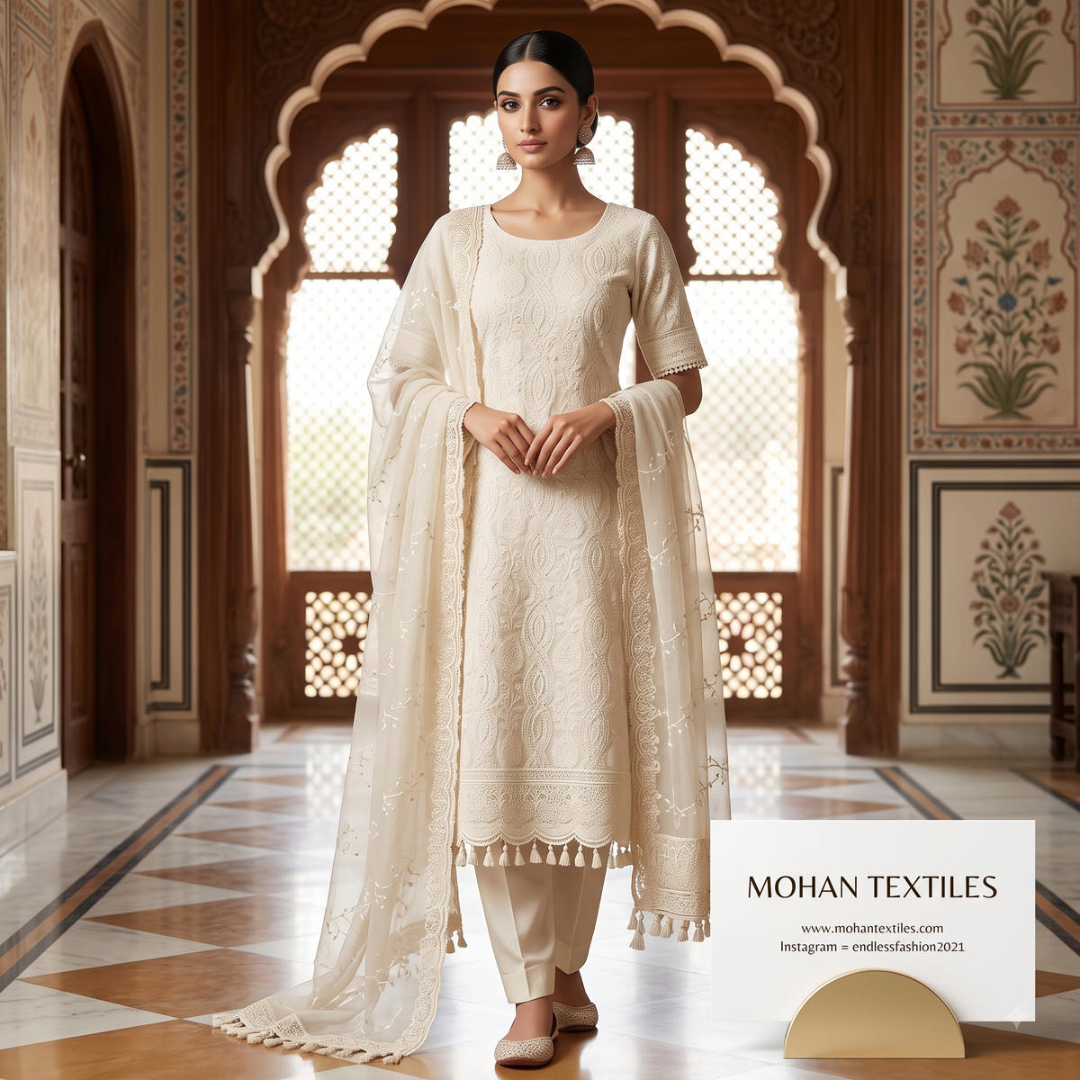 Mohan Textiles Pastel Chikankari Needlework Punjabi Suit Set Unstitched Dress Material with Heavy Border