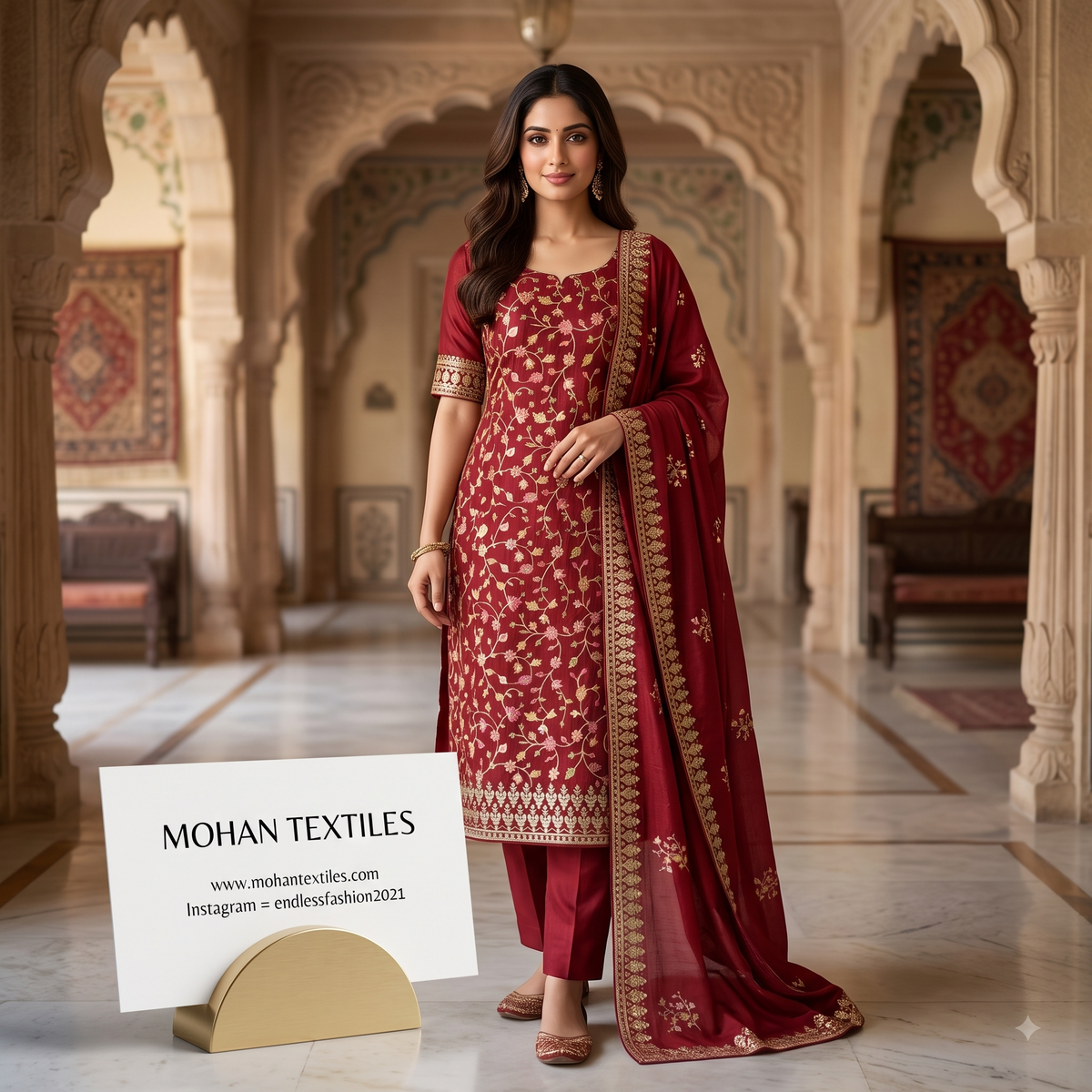 Mohan Textiles Premium Floral Embroidered Unstitched Punjabi Suit Material