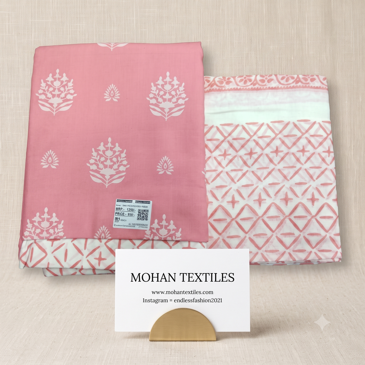 Peach ethnic floral printed unstitched Punjabi suit set with printed dupatta – Endless Fashion Mohan Textiles