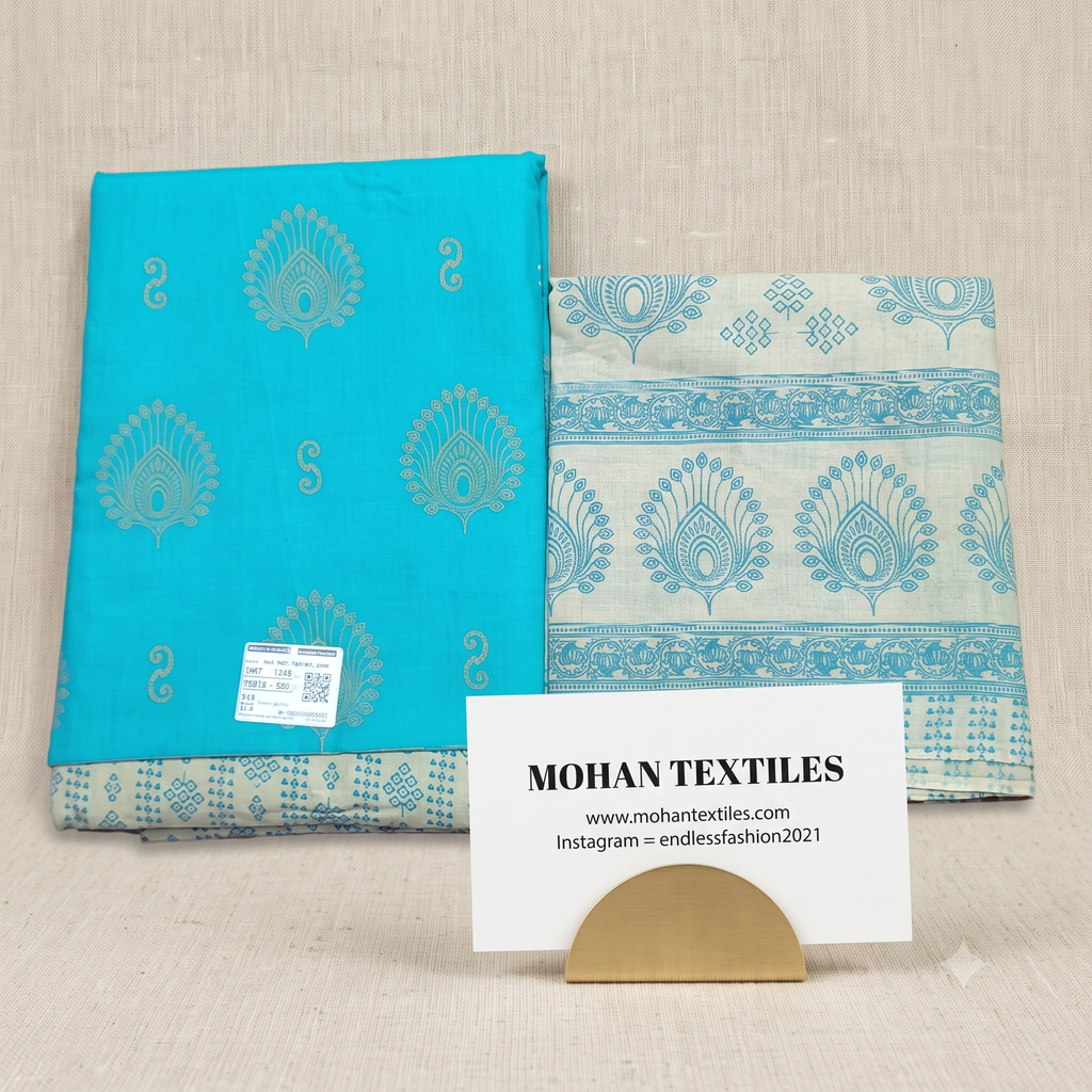 Rama green peacock motif unstitched cotton Punjabi suit material with printed dupatta – Mohan Textiles Endless Fashion Amritsar