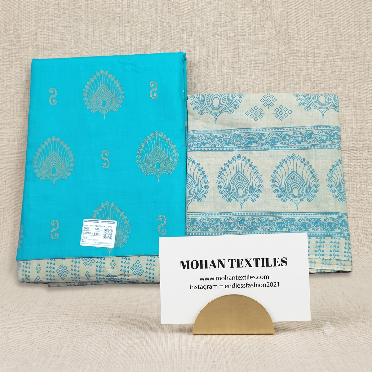 Rama green peacock motif unstitched cotton Punjabi suit material with printed dupatta – Mohan Textiles Endless Fashion Amritsar