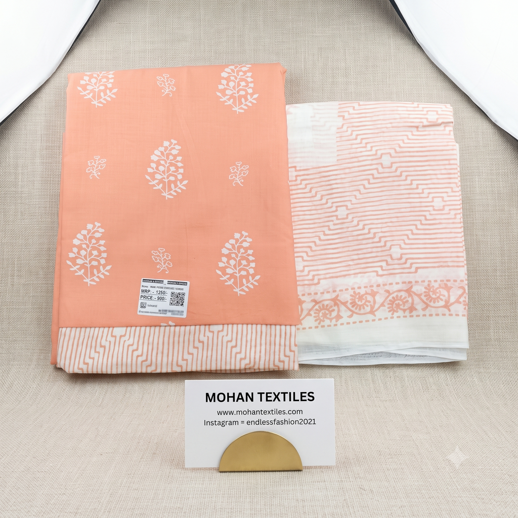 Coral orange printed unstitched cotton salwar suit material with coordinating dupatta – Mohan Textiles Endless Fashion Amritsar