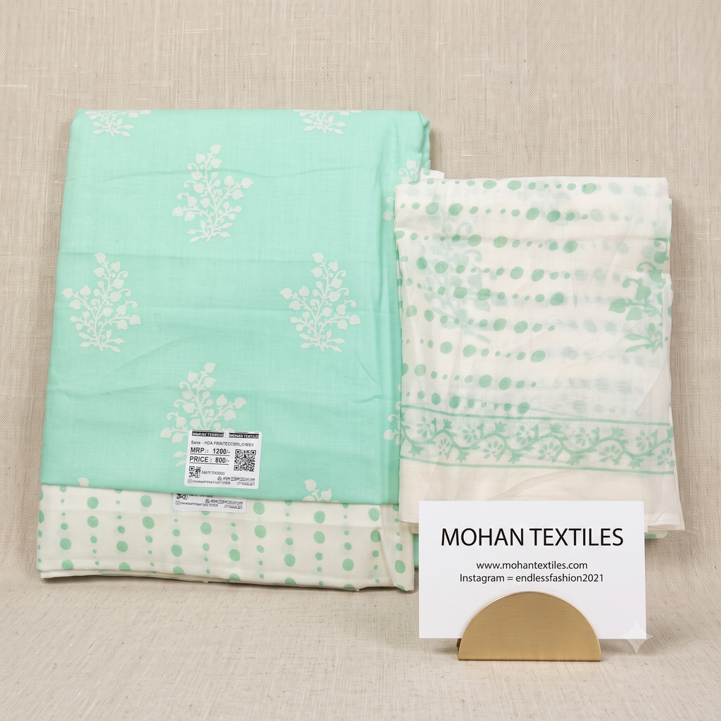 Sea green block print unstitched cotton Punjabi dress material with printed dupatta – Endless Fashion Mohan Textiles Amritsar