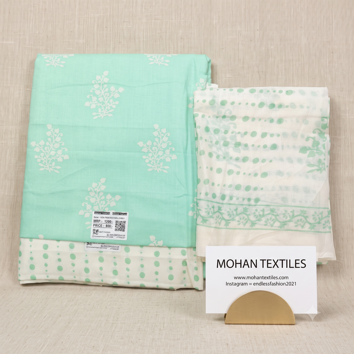 Sea green block print unstitched cotton Punjabi dress material with printed dupatta – Endless Fashion Mohan Textiles Amritsar