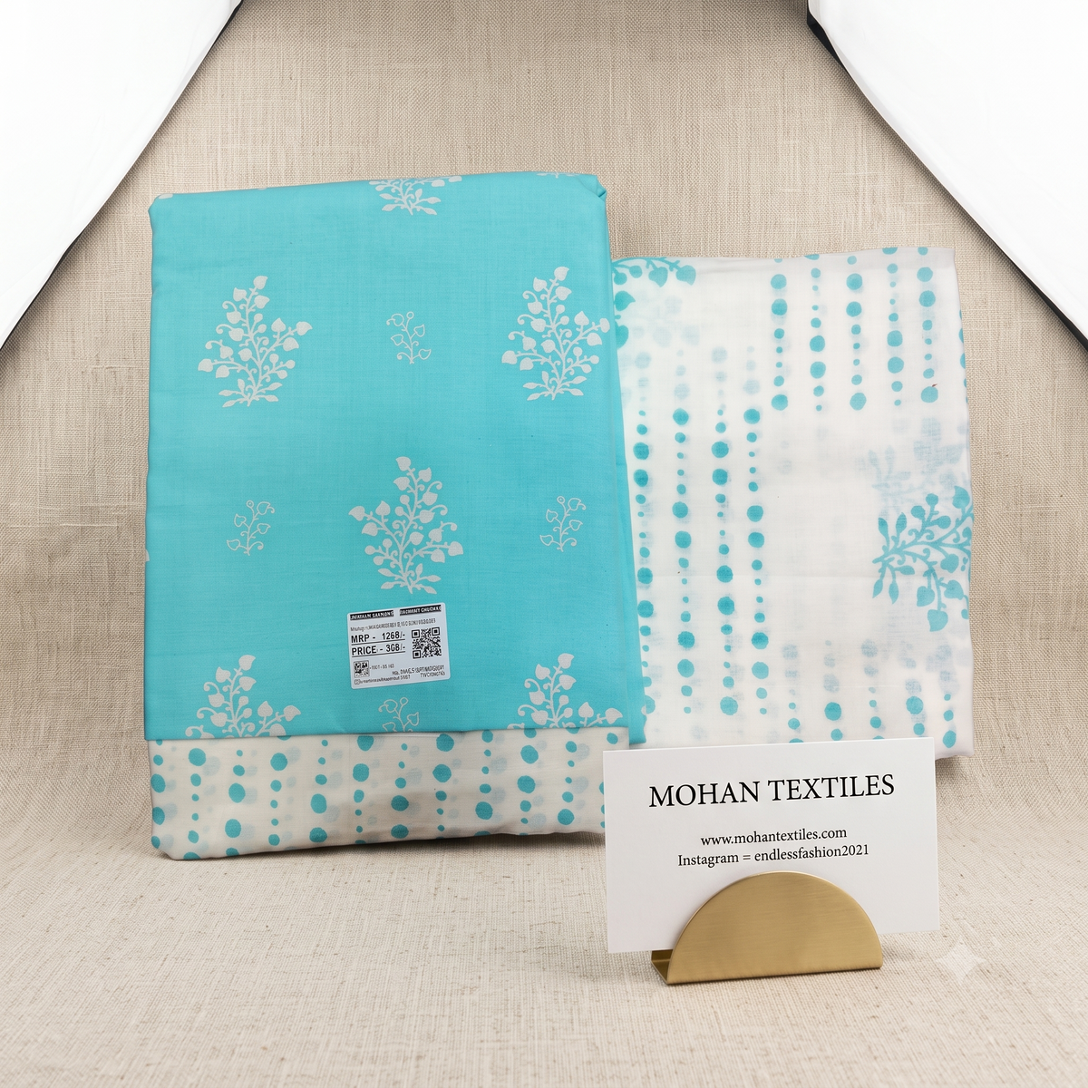 Sky blue floral printed 3-piece unstitched cotton Punjabi suit fabric with dupatta – Mohan Textiles Endless Fashion Amritsar