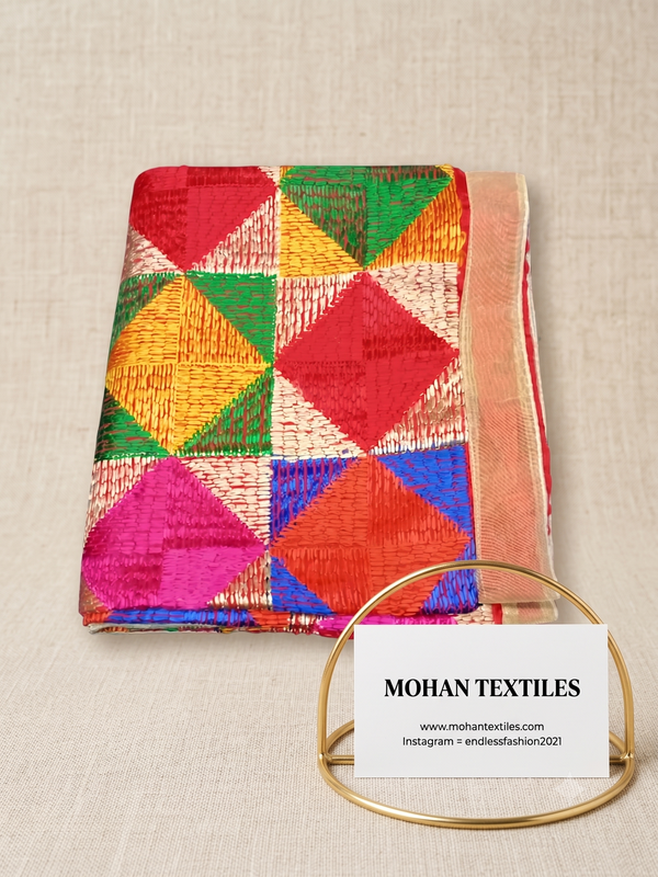 Multi Phulkari Bhag Dupatta with Authentic work and Amritsari embroidery – Mohan Textiles