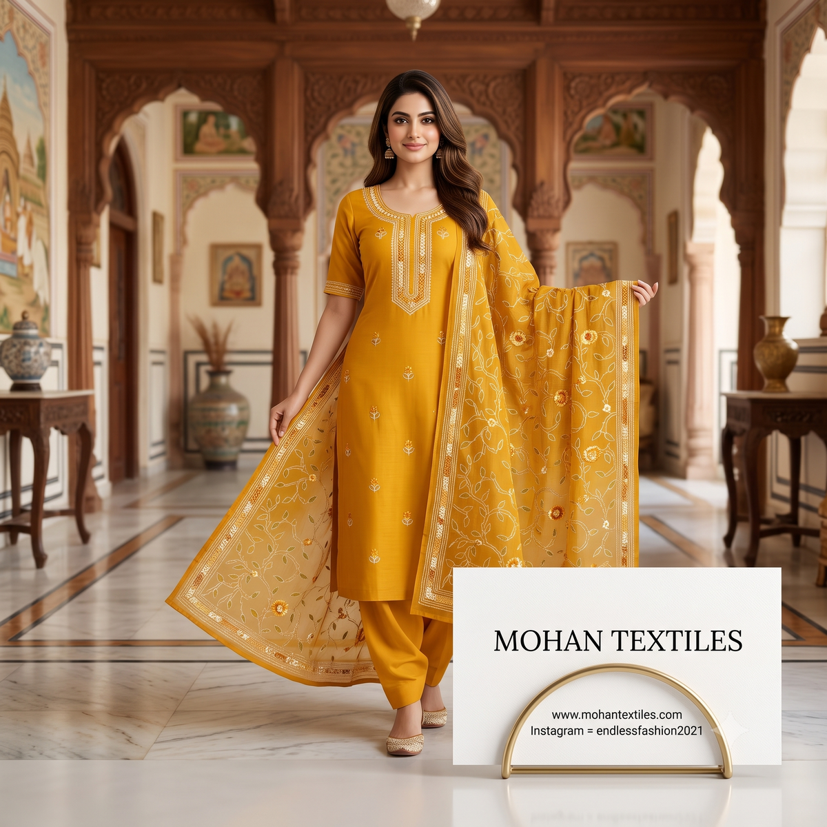 Mohan Textiles Phulkari Hand Embroidered Unstitched Suit Material – Festive Wear