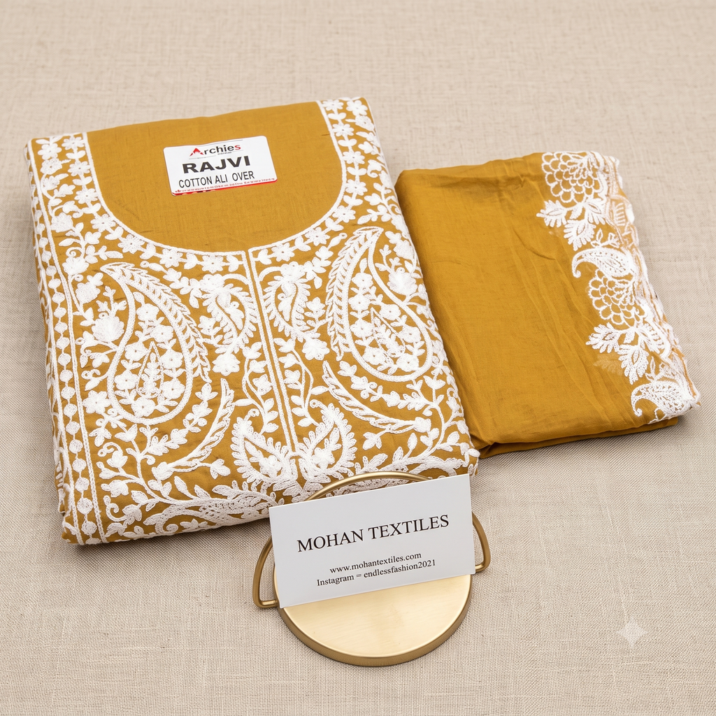 Traditional Lucknowi Chikankari Unstitched Suit Material with Embroidered Dupatta – Mohan Textiles