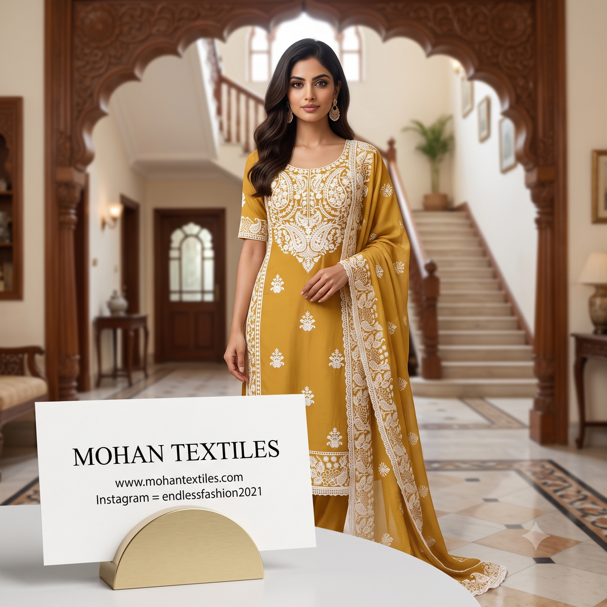 Traditional Lucknowi Chikankari Unstitched Suit Material with Embroidered Dupatta – Mohan Textiles