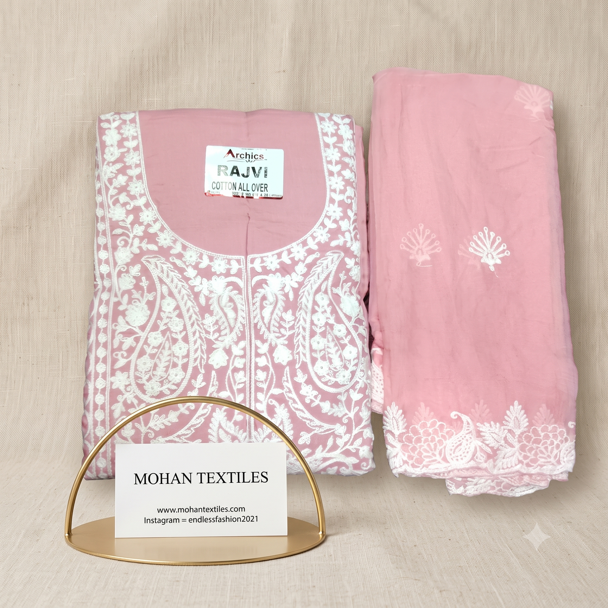 Traditional Lucknowi Chikankari Unstitched Suit Material with Embroidered Dupatta – Mohan Textiles