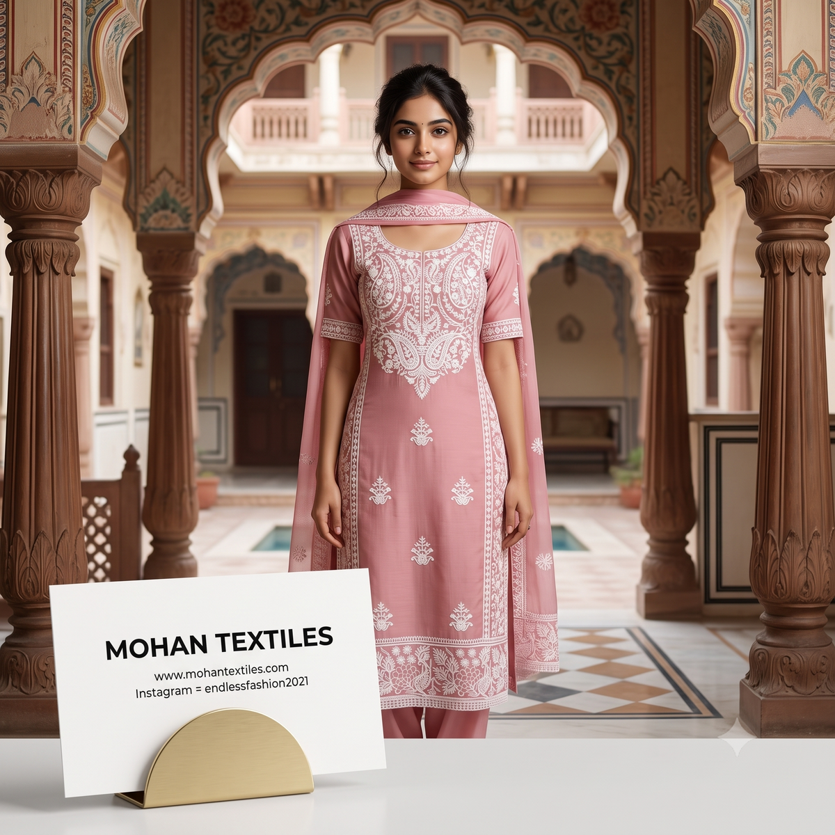 Traditional Lucknowi Chikankari Unstitched Suit Material with Embroidered Dupatta – Mohan Textiles