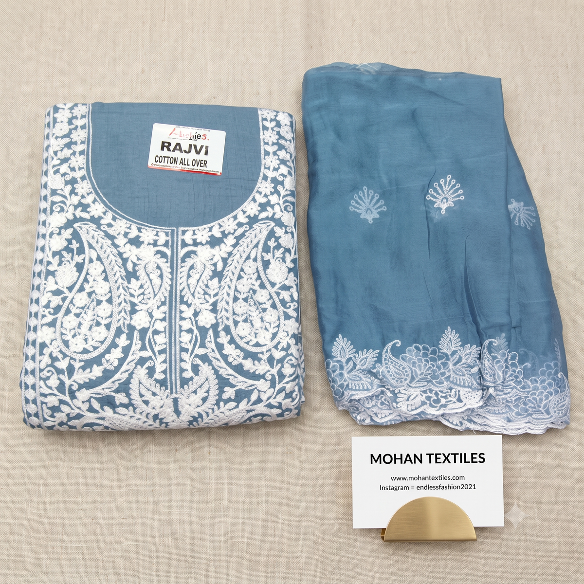 Traditional Lucknowi Chikankari Unstitched Suit Material with Embroidered Dupatta – Mohan Textiles