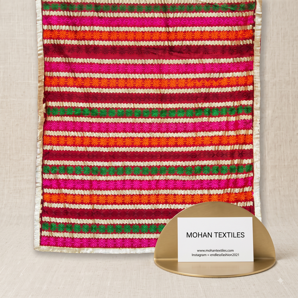 Maroon multi Phulkari dupatta with heavy mirror work and Amritsari embroidery – Mohan Textiles