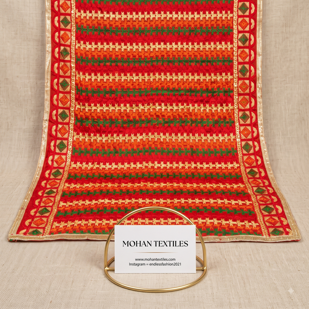 Multicolor Phulkari dupatta with heavy mirror work and Amritsari embroidery – Mohan Textiles
