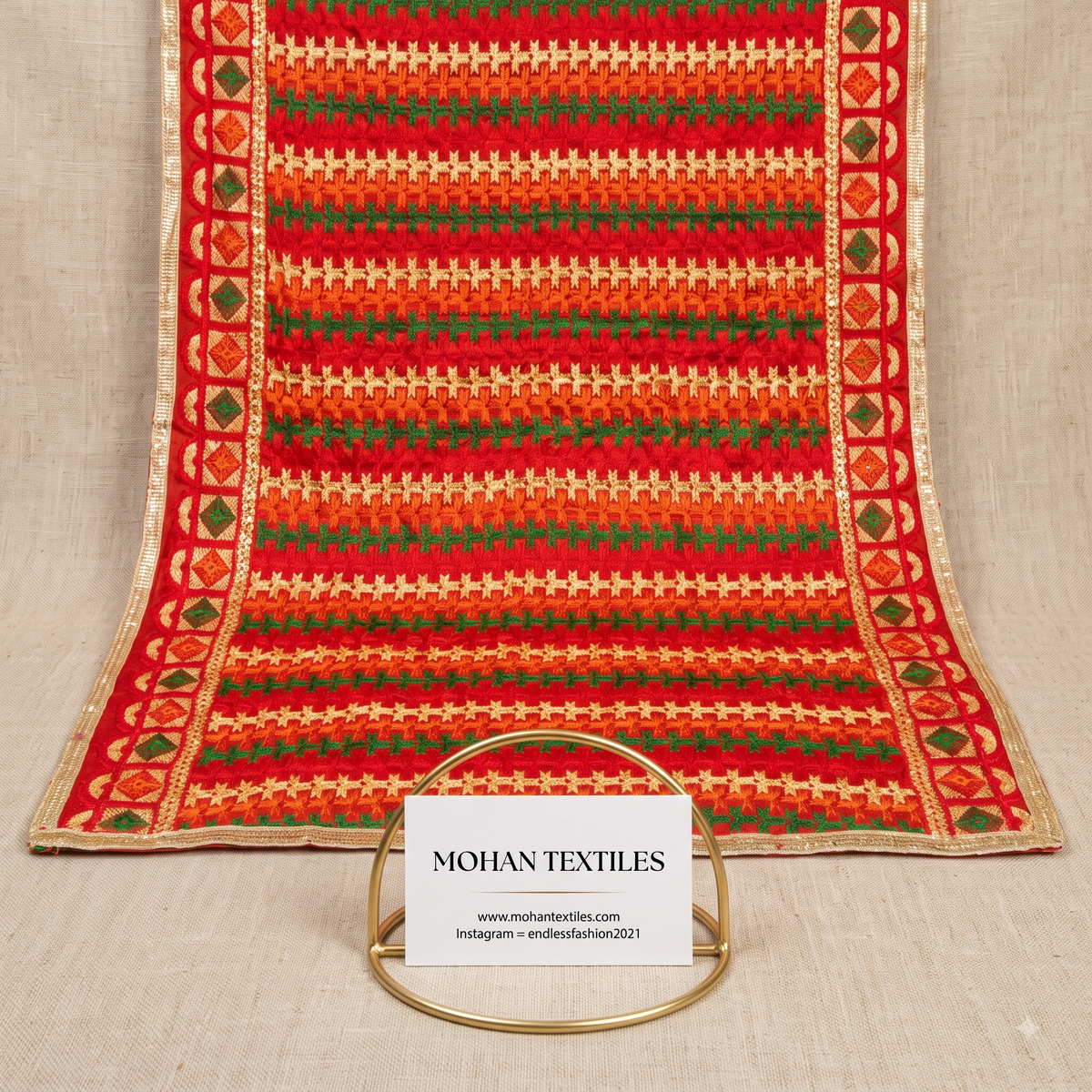 Multicolor Phulkari dupatta with heavy mirror work and Amritsari embroidery – Mohan Textiles