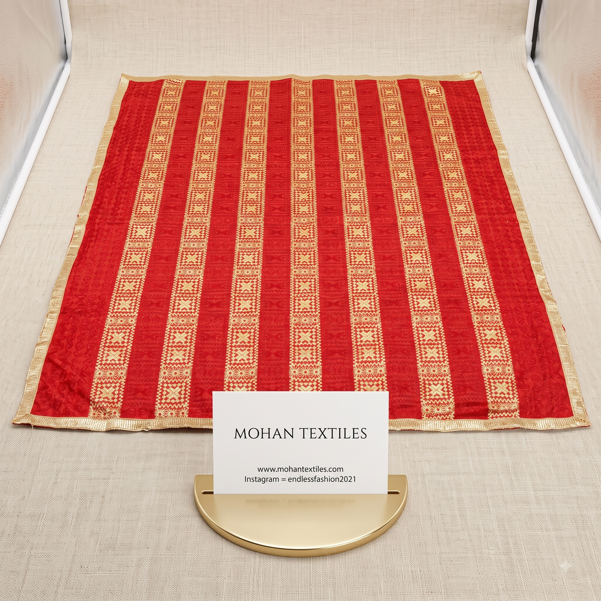 Gold red Phulkari dupatta with heavy mirror work and Amritsari embroidery – Mohan Textiles