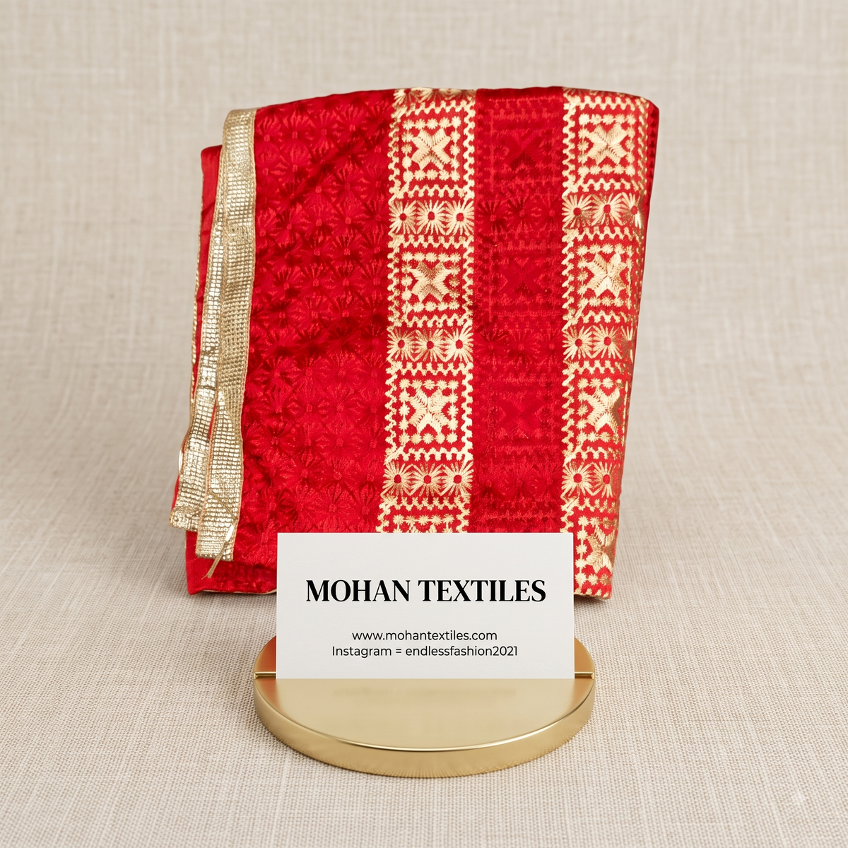 Gold red Phulkari dupatta with heavy mirror work and Amritsari embroidery – Mohan Textiles