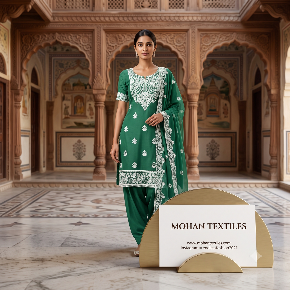 Traditional Lucknowi Chikankari Unstitched Suit Material with Embroidered Dupatta – Mohan Textiles